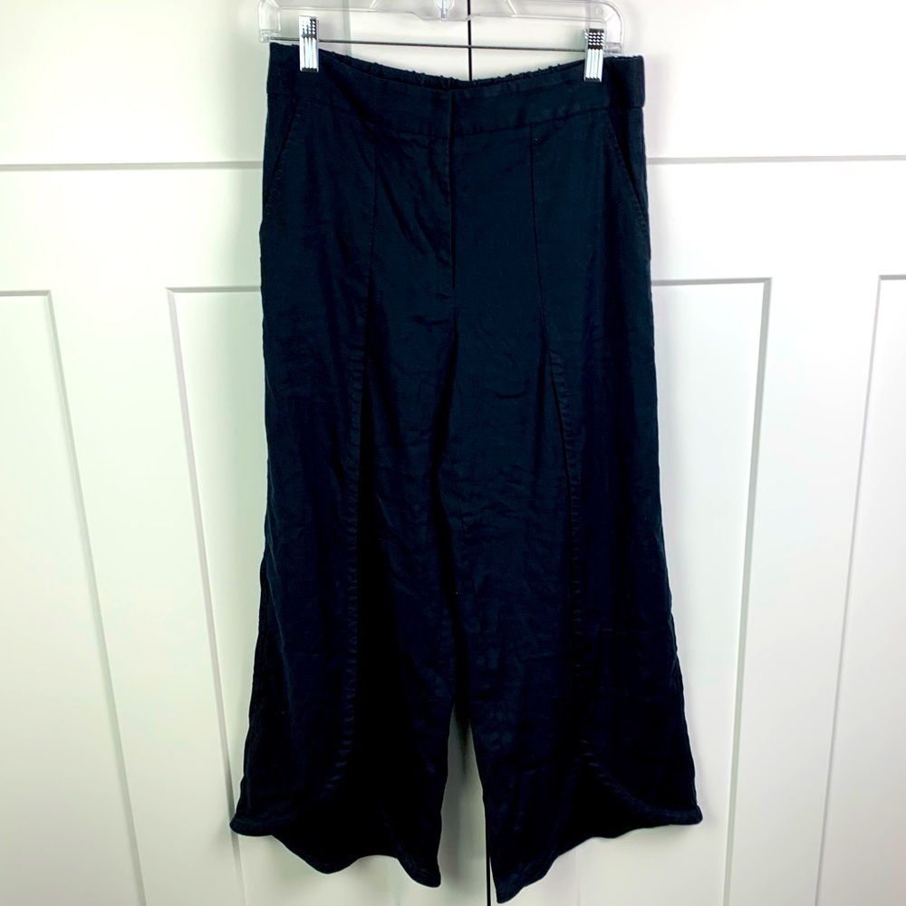 Maeve Anthropologie M 6 Navy Pull On Wide Leg Pants Flowy Pockets Office Career